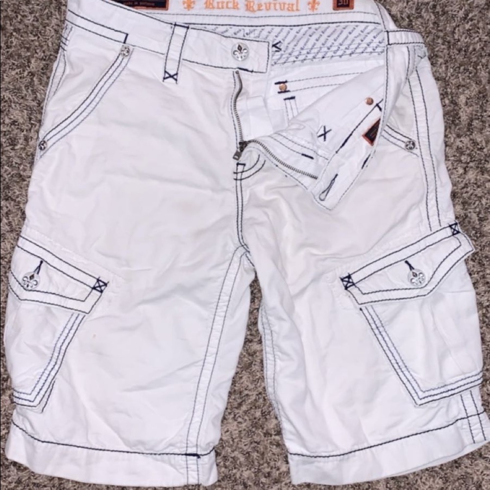 Whit & Navy Blue Rock Revival Cargo Shorts